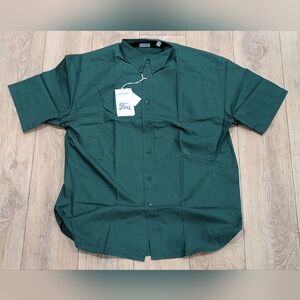 $760 Mens BURBERRY Cotton Oxford EKD Logo SS Button Up Shirt Green Large